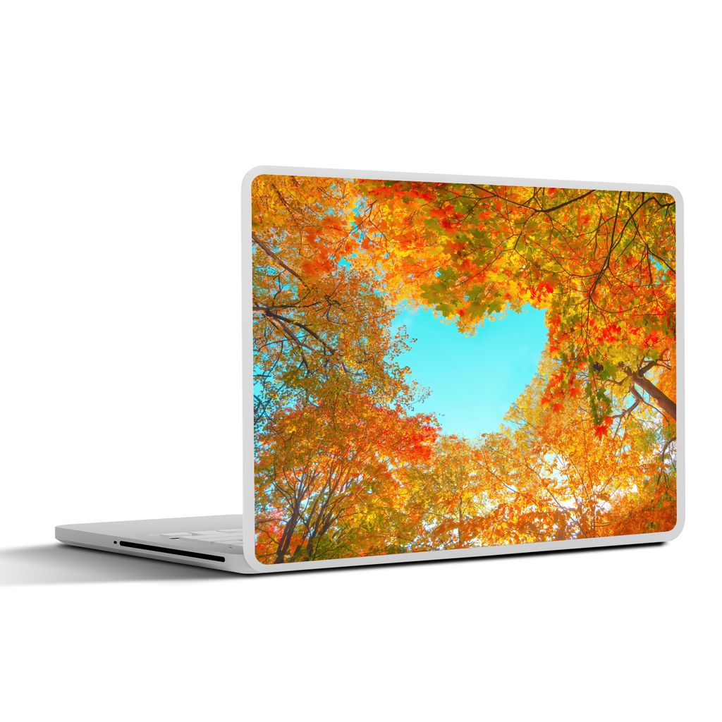 MuchoWow Laptop Aufkleber Sticker Cover Bäume - Herbst - Herz - Natur - Orange - Herz 31x22.5 cm - Laptop-Deko