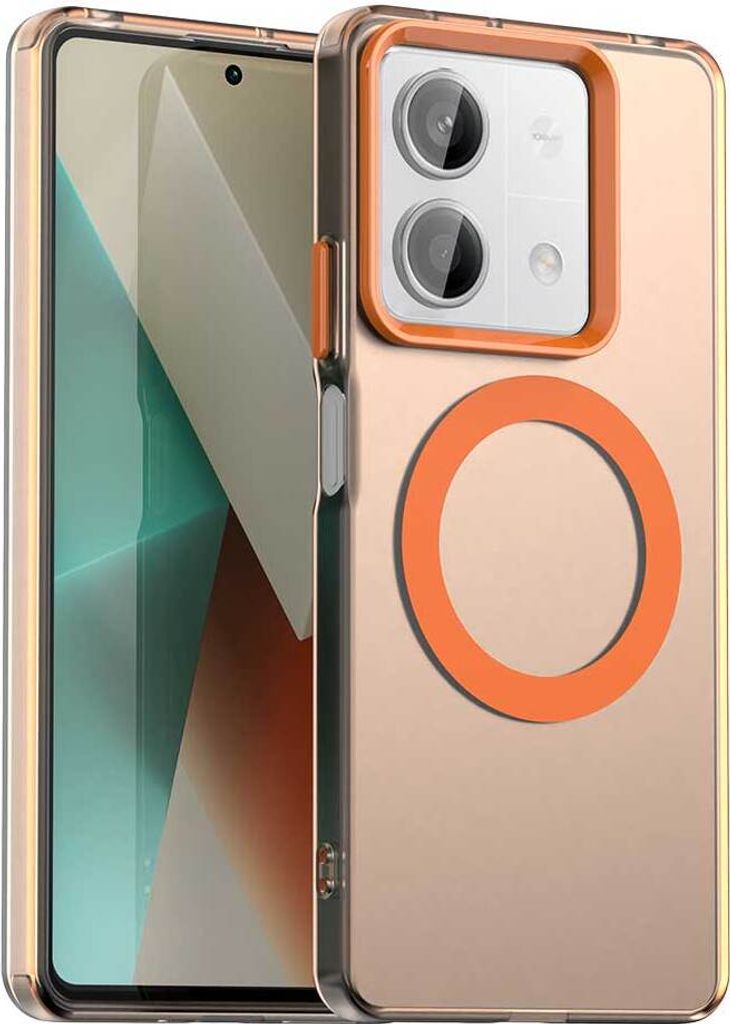 Magnetisch Hülle für Xiaomi Redmi Note 13 5G / Poco X6 Neo 5G, Schlank Durchscheinend Matt Stoßfest Handyhülle Orange