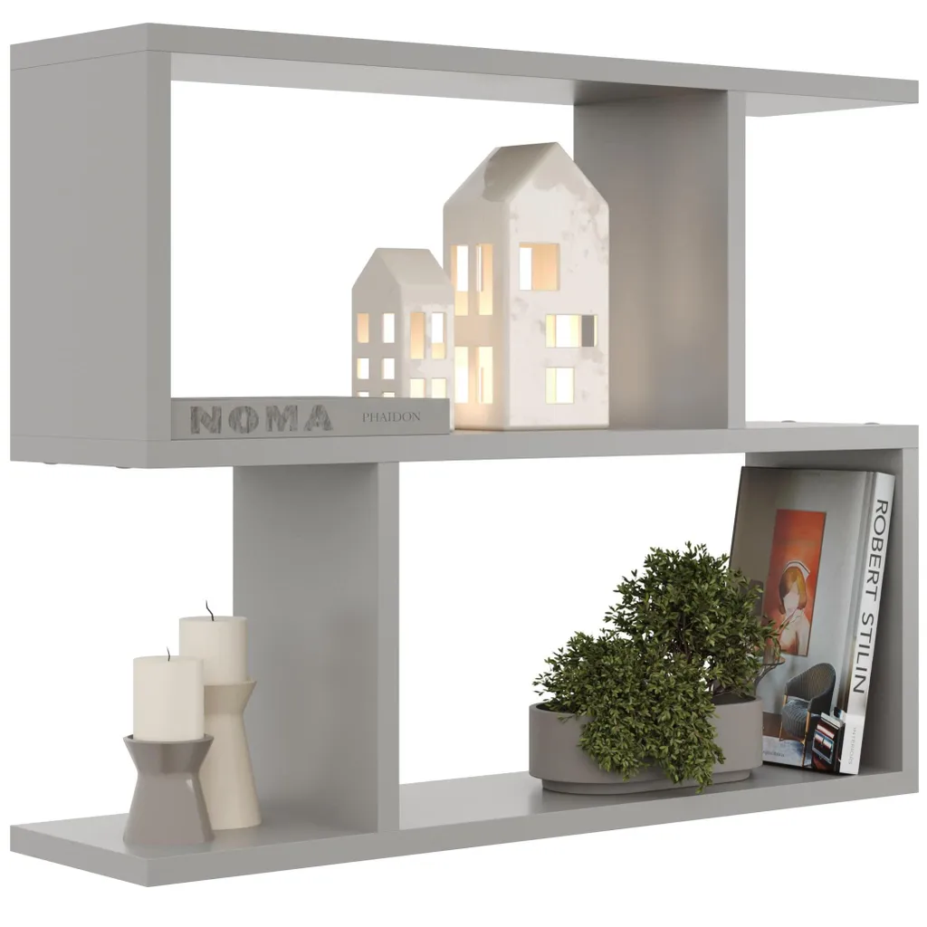 Étagère murale grise 70 cm en bois design moderne pour salon et bureau