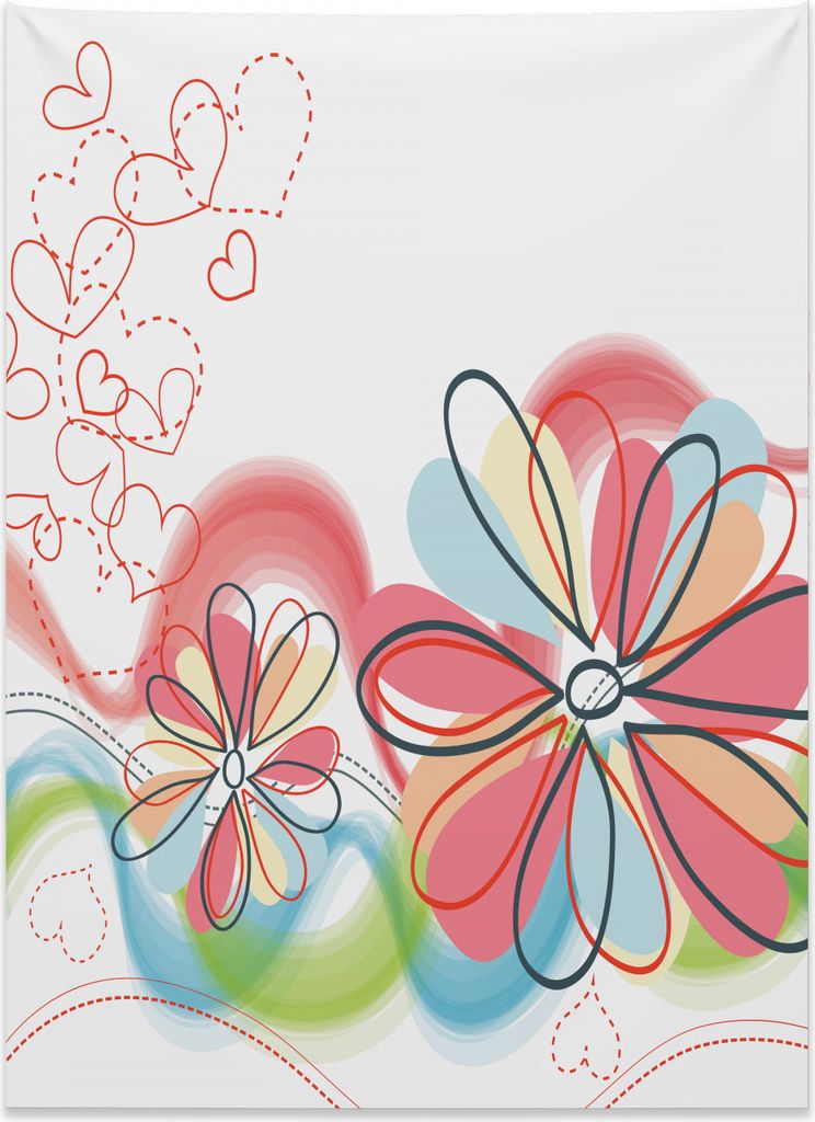 Abakuhaus Blume Wandteppich, Blumenherz-Muster aus Weiches Mikrofaser Stoff Kein Verblassen Klare Farben Waschbar, 110 x 150 cm, Mehrfarbig