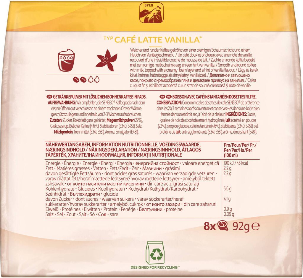 SENSEO Pads Typ Café Latte Vanilla Senseopads 40 Getränke Produktbild 5
