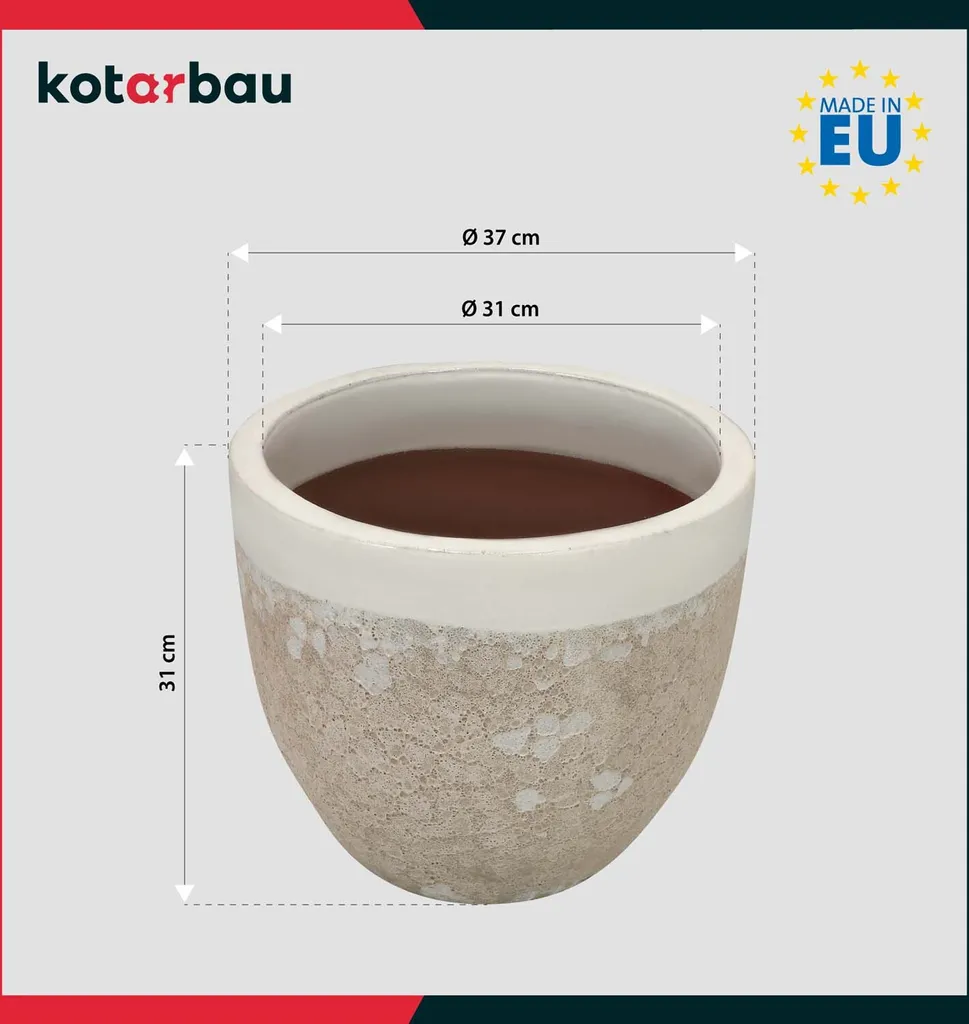Cache-pot extérieur blanc 31x37 cm céramique robuste et traité antigel - 3