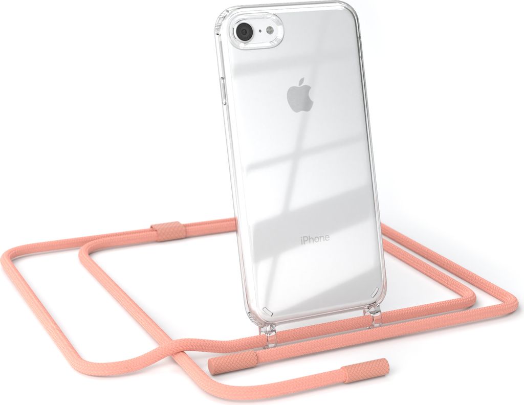 EAZY CASE Handykette für Apple iPhone SE 2020/2022, iPhone 7 / 8, Clear Case aus Silikon, mit Umhängeband, abnehmbare Endstücke, Handyband in Rosa
