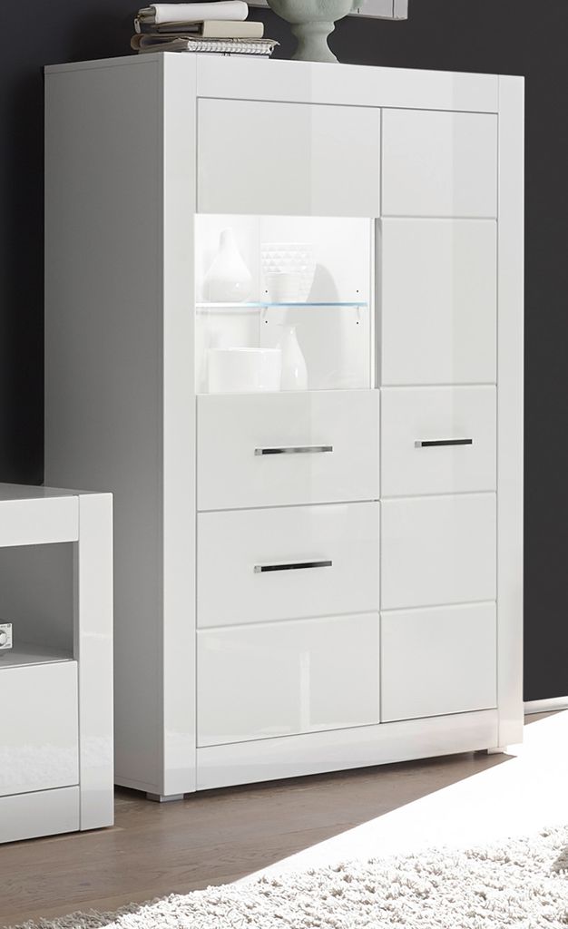 Vitrine "Carrara" weiß Hochglanz Wohn- und Esszimmer Vitrinenschrank halbhoch
