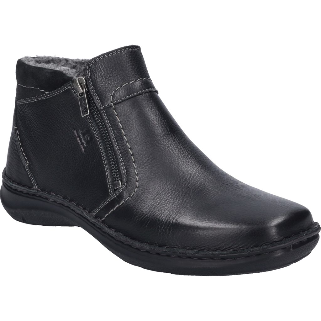 A black leather boot with a zipper on a white background.