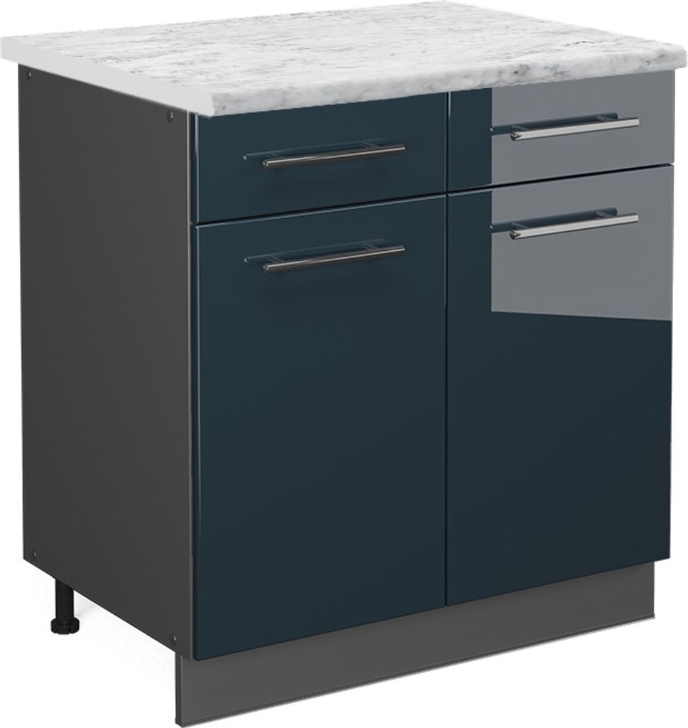 Küchenunterschrank Vicco Fame-Line Dunkelblau Hochglanz 80 cm , AP Marmor, Model 48812