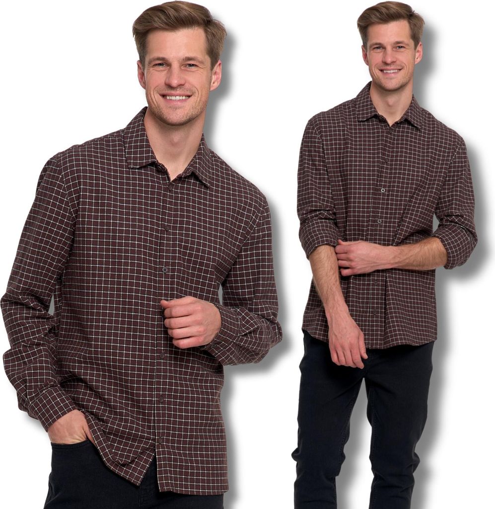 Flanelowa Koszula Męska 100% Bawełna W Kratę Długi Rękaw Wygodna Moraj M