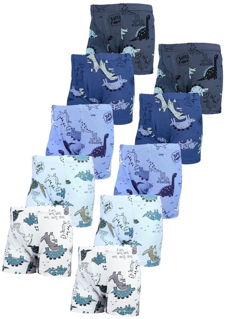 TupTam Jungen Boxershorts Unterhose Kinder Boxer Unterwäsche 10er Pack, Farbe: 10er Pack Boxers Dino Blau Beige Grau, Größe: 128-134