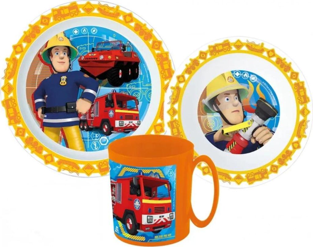Feuerwehrmann Sam Kinder Geschirr-Set 3 teilig Becher Produktbild 
