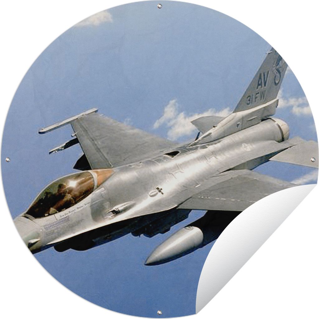 MuchoWow Gartenposter Outdoor-Poster Rund Das Kampfflugzeug F-16 Fighting Falcon Ø 150 cm Gartendeko Rundes Poster draußen