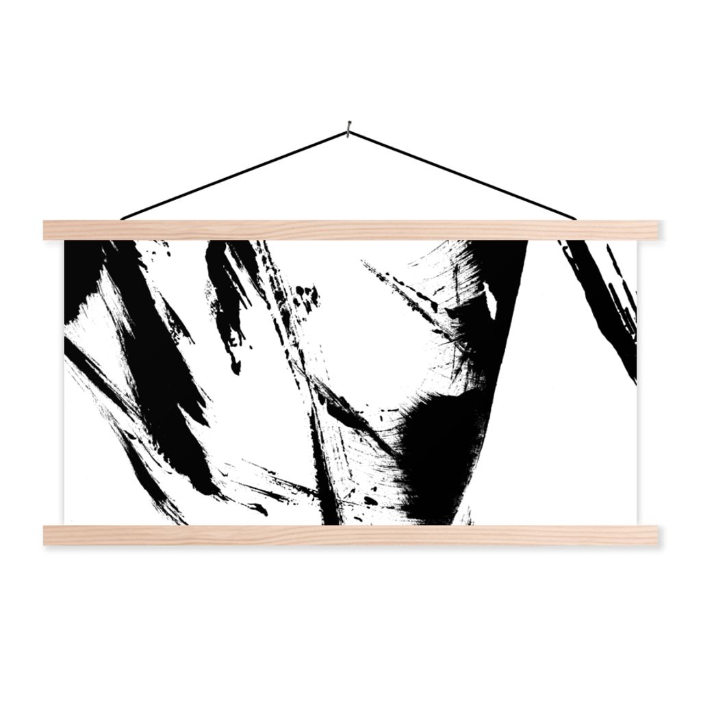 MuchoWow Textilposter Farbe - Schwarz - Abstrakt 60x30 cm mit holzfarbenen Rahmen - Dekoration