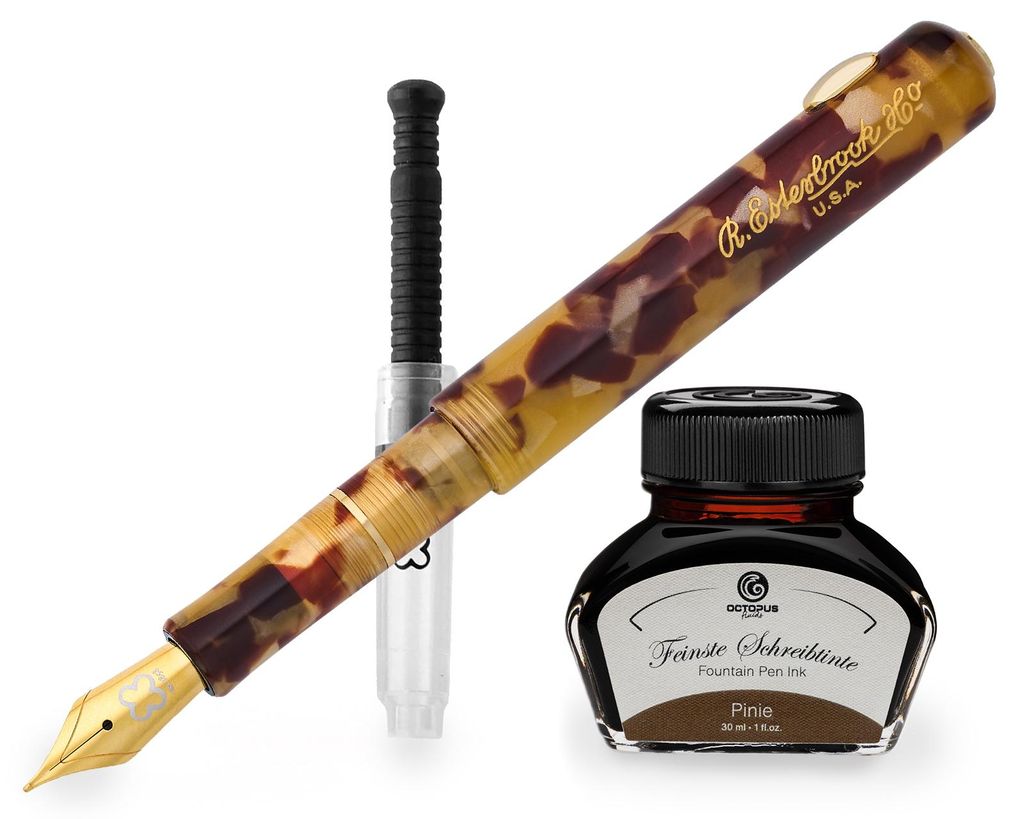 Esterbrook Niblet Tortoise Gold Füllhalter mit 30 ml Schreibtinte, Pinie und Konverter