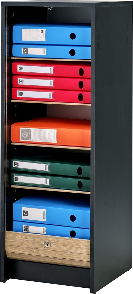 SIMMOB Rolltop Aktenschrank mit Rolladentür Abschließbar 104 x 38 x 38,5 cm, Farbe:Schwarz-Eiche