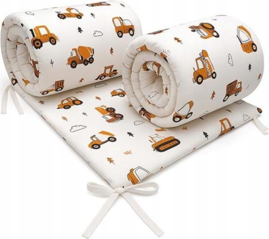 Bettumrandung Babybett 180x30 cm beidseitig Baumwolle Nestchen Kinderbett Stoßschutz | Muster: Autos Weiß