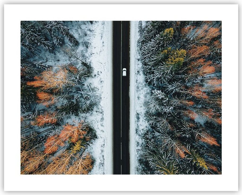 Poster - Poster ohne Rahmen - Wald Weg Schnee - 50x40 cm - Wand Bild - Wanddeko - Wandbilder - Kunstposter - Wandposter - Bilder - Kunstdruck - Wan...