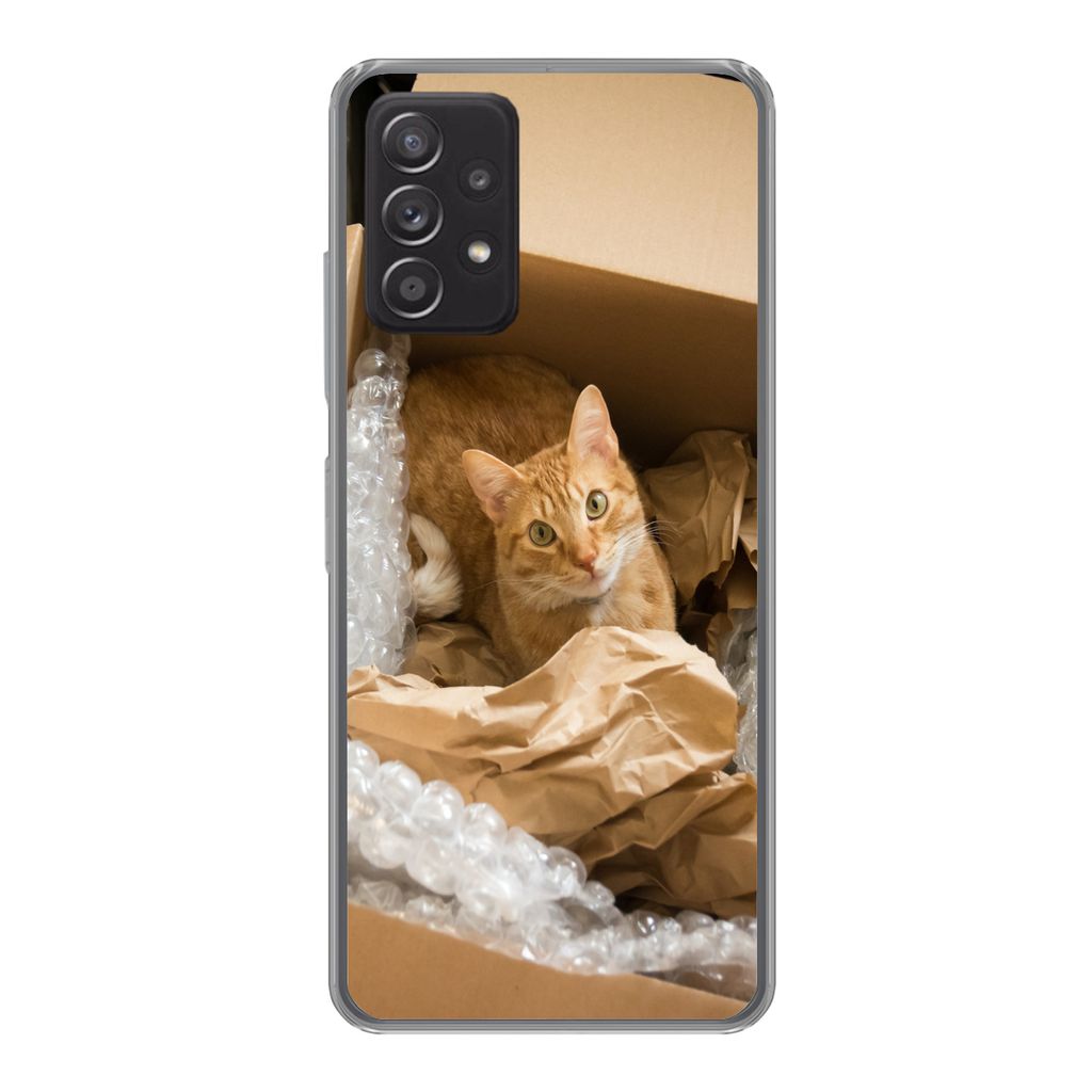 MuchoWow Handyhülle Schutzhülle Hülle für Samsung Galaxy A53 5G Katze - Box - Rot Silikon Softcase Handy Hülle - Schutzabdeckung