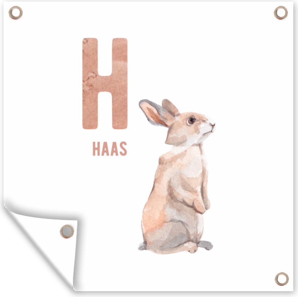 MuchoWow 50x50 cm Outdoor-Poster Gartendeko Sichtschutz Garten Poster für den Garten Alphabet - Tiere - Kinder - Hase
