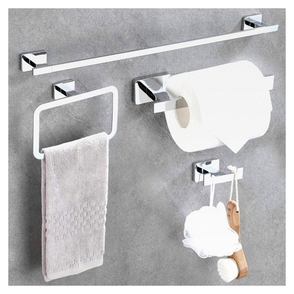 4-teiliges Handtuchhalter-Set für das Bad, 40 cm lange Edelstahl-Handtuchstange, Toilettenpapierhalter, Handtuchring, Bademantelhaken, Wandmontage...
