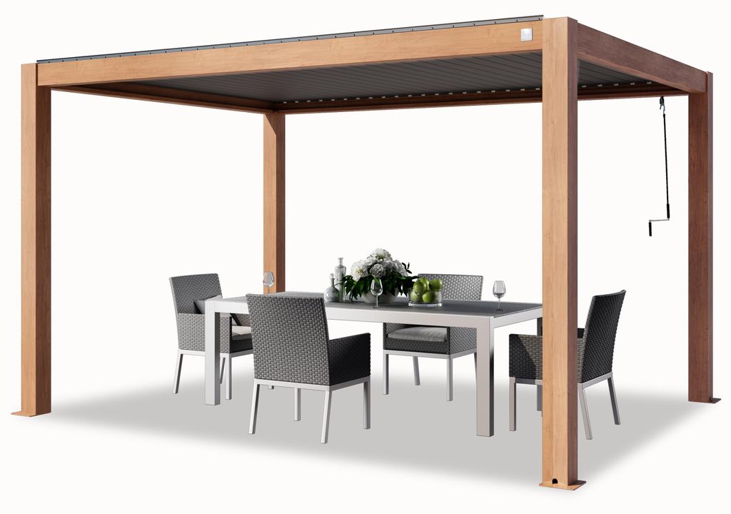 PRIMEYARD Pergola 3x4 m słupy aluminium w optyce drewna z Zdjęcie produktu 