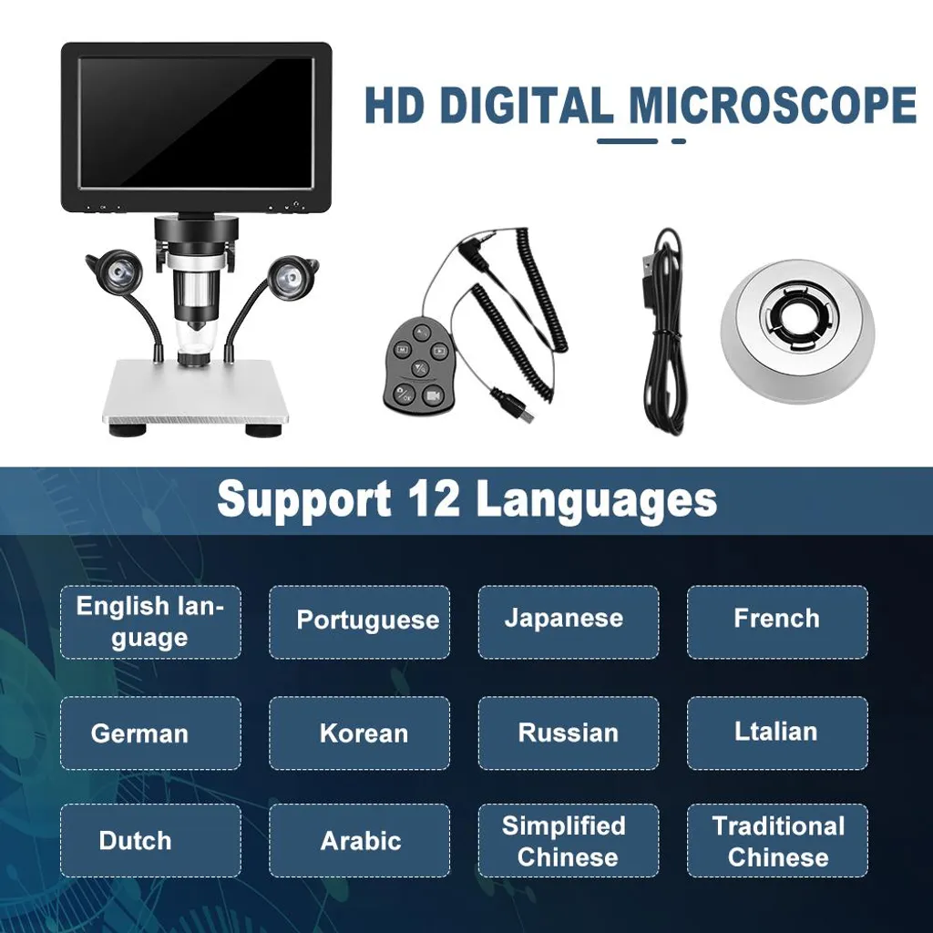 Microscope 12MP haute définition 1200X, éclairage LED réglable, prise EU - 3