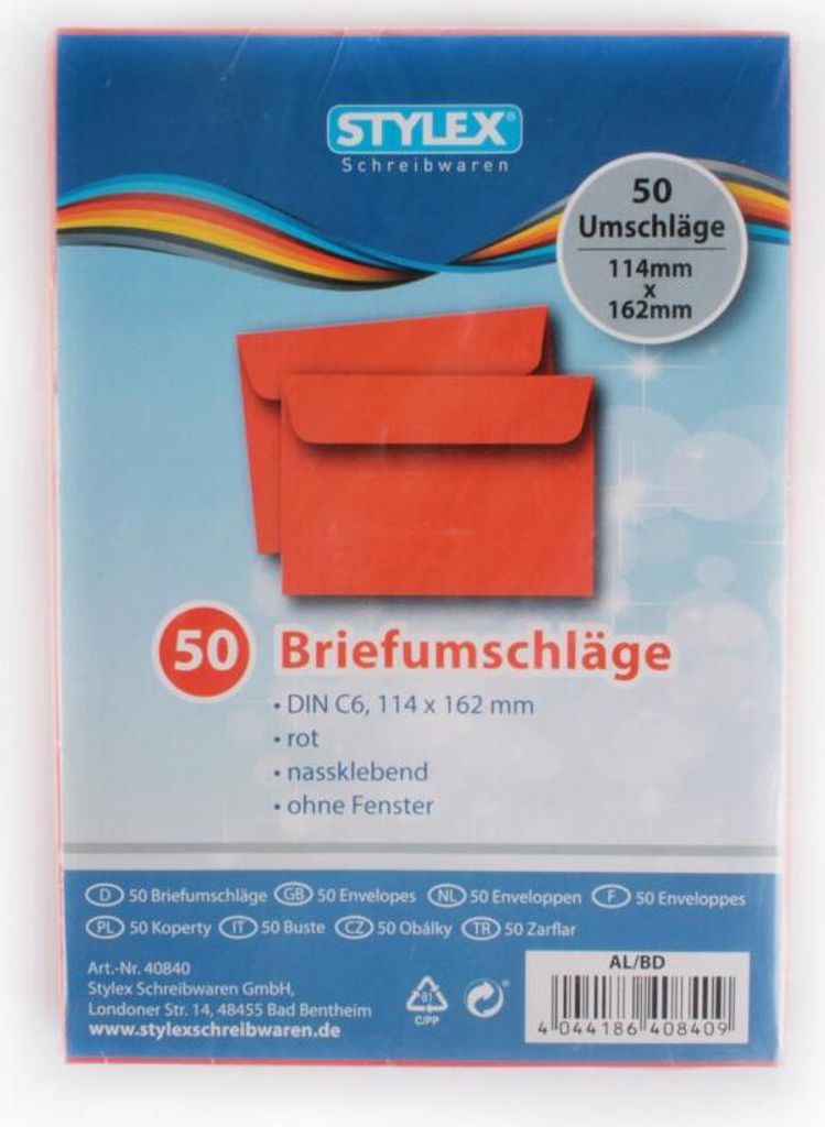 50 farbige Briefumschläge / Din C6 / Farbe: rot Produktbild 