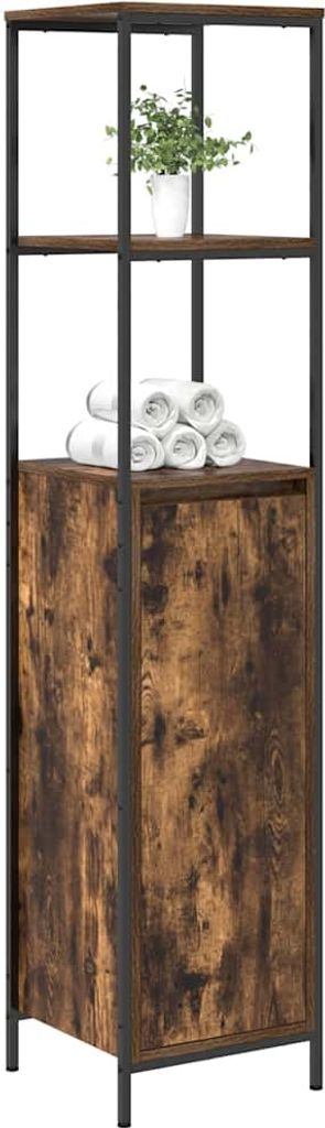 Badschrank mit Regalen Räuchereiche 36x35x165 cm