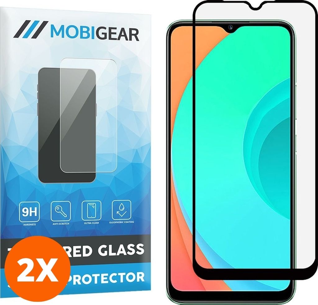Mobigear Premium 4.99 Realme C11 (2020) Panzerglas Gehärtetes Glas Displayschutz - Hüllenfreundlich - Schwarz (2er Pack)