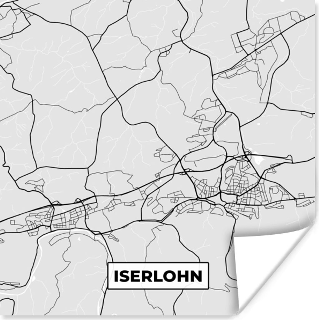 MuchoWow Poster Karte - Iserlohn - Deutschland - Stadtplan - Karte 50x50 cm - Wohnzimmerdekoration