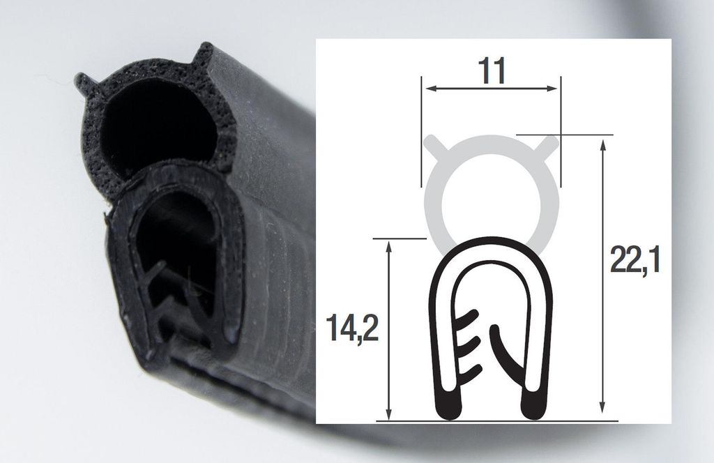DO22 - TPE mit POM NIRO Kantenschutz Dichtungs Profil Gummi Dichtung oben - Klemmbereich 1 - 2,5 mm