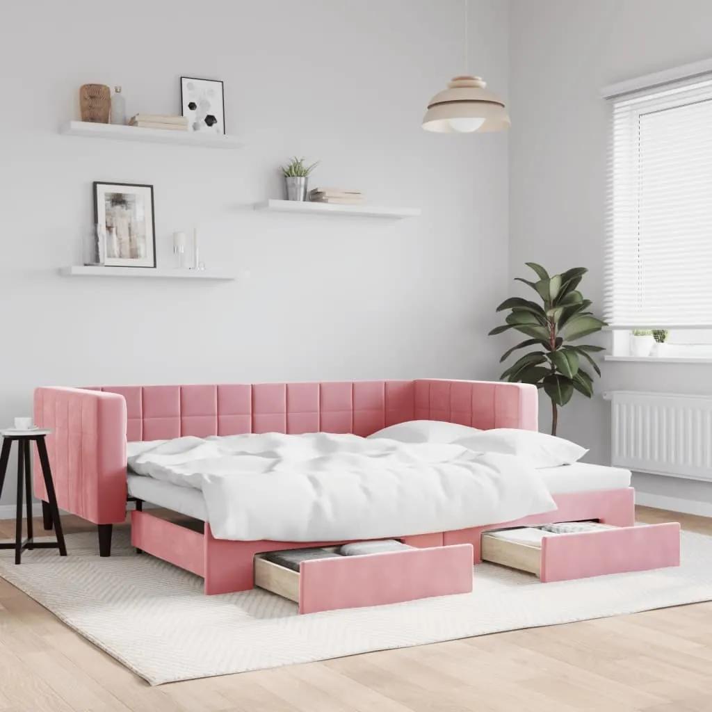 Lit de jour extensible rose 90x200 cm avec sommier et tiroirs CHY4010861