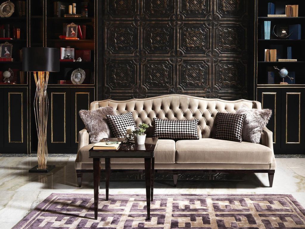 Garnitur Sofa 3 Sitzer Beistelltisch Chesterfield Polstersofa Grau