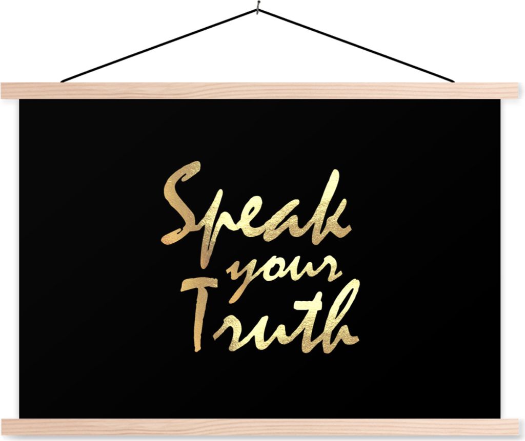 MuchoWow Textilposter Zitat - Selbstbewusst - Gold 120x80 cm mit holzfarbenen Rahmen - Aufhängeset