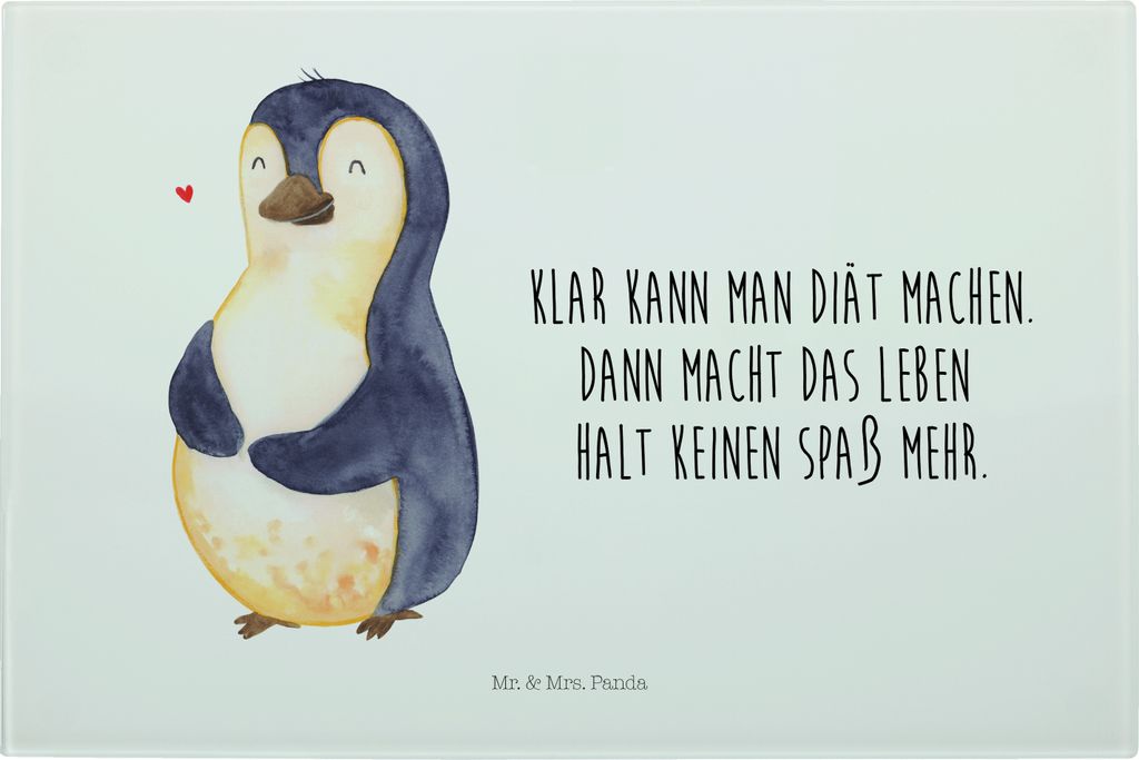 Mr. & Mrs. Panda Hackbrett Pinguin Diät - Weiß - Geschenk, Schneideunterlage, Schneidebrett, Bierbauch, Vesperplatte, Glas-Schneidebrett, Gewicht...