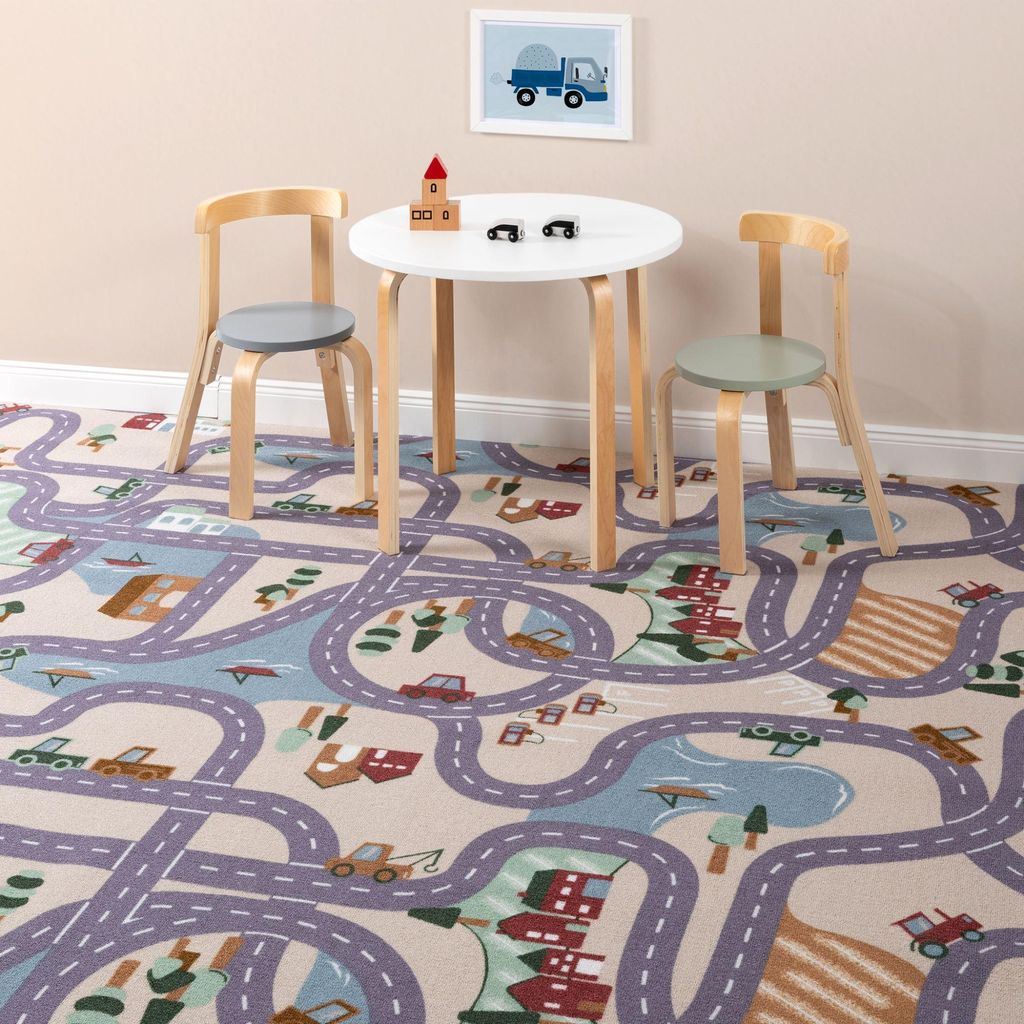 Steffensmeier Teppichboden Matteo Meterware | Meterware Kinderzimmer | Spielteppich | Straßenteppich | Beige, Größe: 400x600 cm