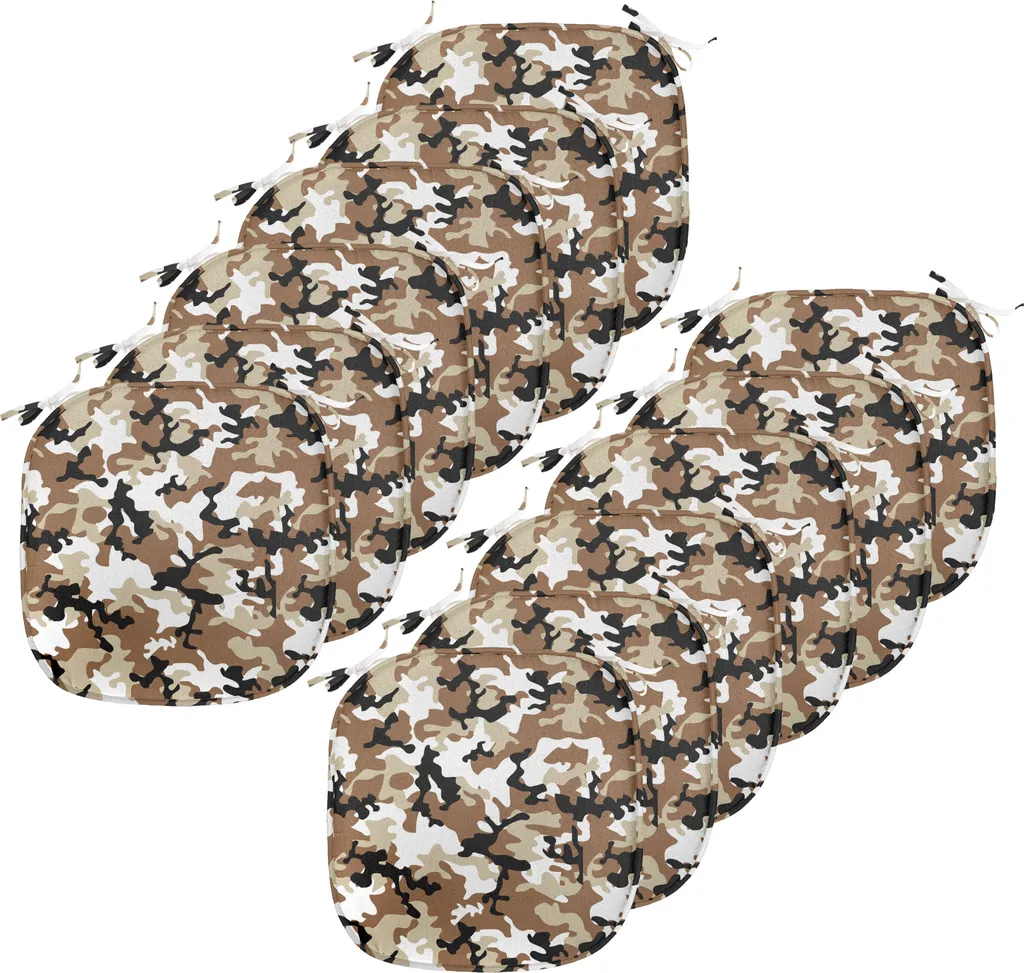 ABAKUHAUS Rivestimenti mimetici per sedie da sala da pranzo, tonalità stile mimetico, cuscini decorativi impermeabili con cinturini per sedie da cucina, 40 cm x 40 cm, confezione da 12, Pale Caramel Tan Black - 1
