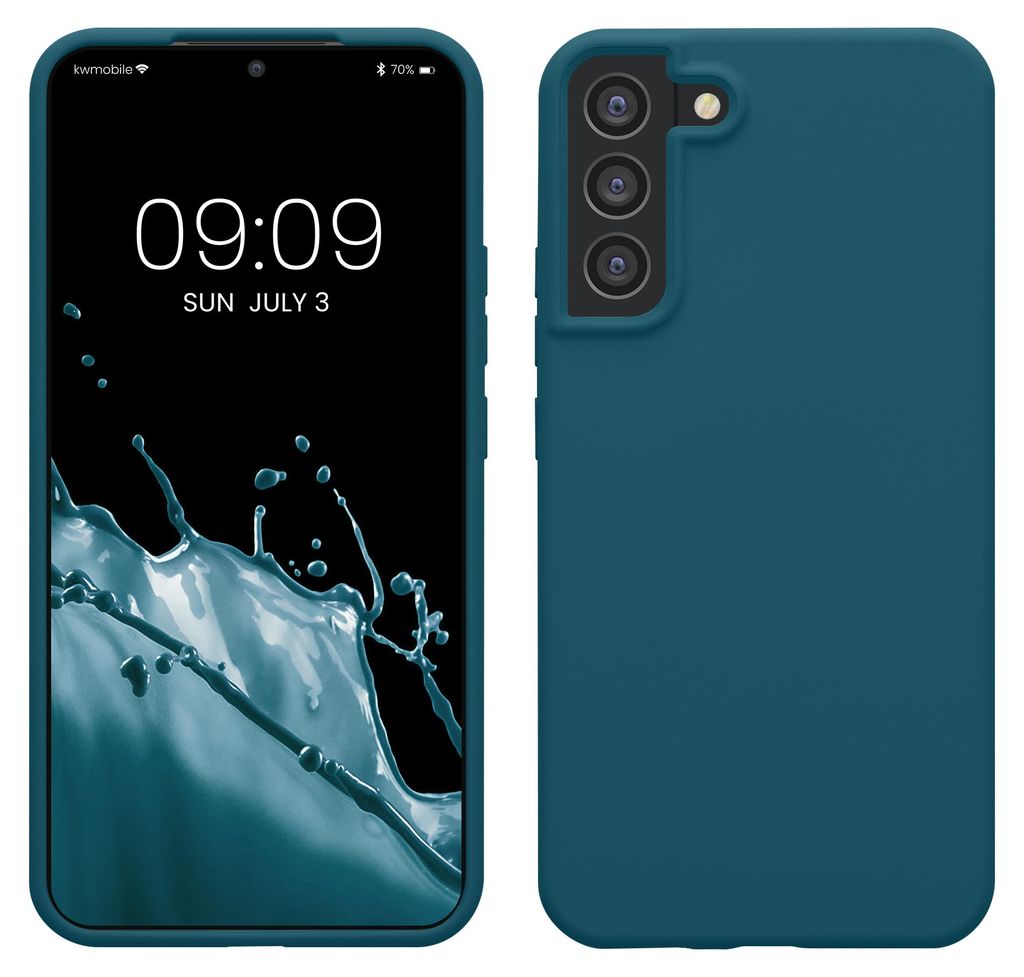 kwmobile Handyhülle für Samsung Galaxy S22 Plus Hülle - Case Silikon - Kabelloses Laden - Schutzhülle Cover in Petrol matt