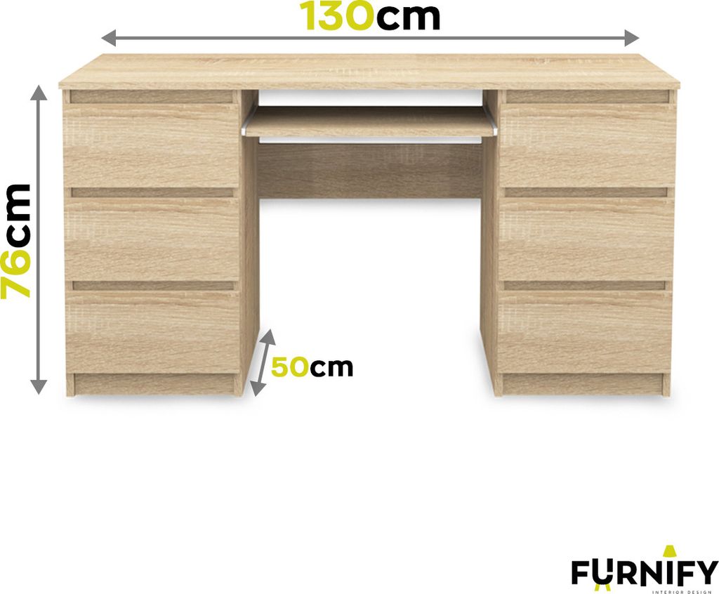Schreibtisch 130x76x50cm mit 6 Schubladen Sonoma Büro PC Produktbild 4