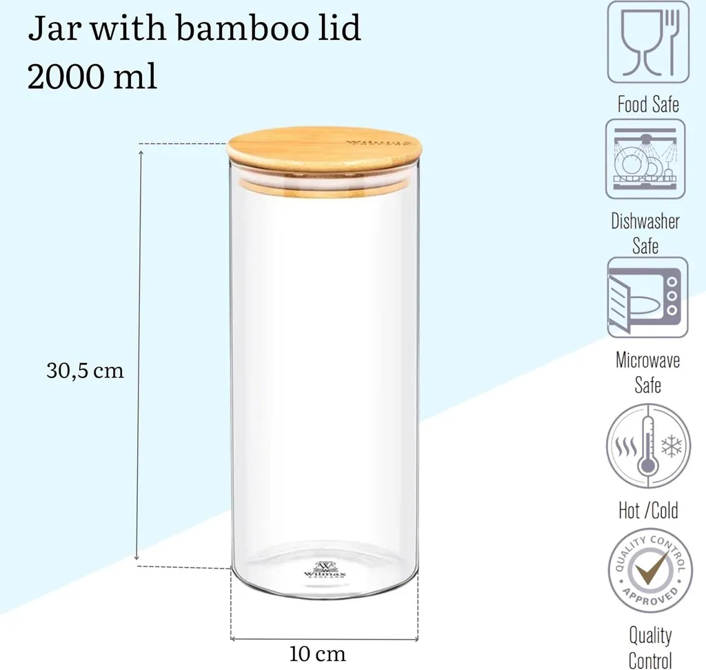 Caraffa Wilmax in vetro borosilicato, 2500 ml, coperchio in