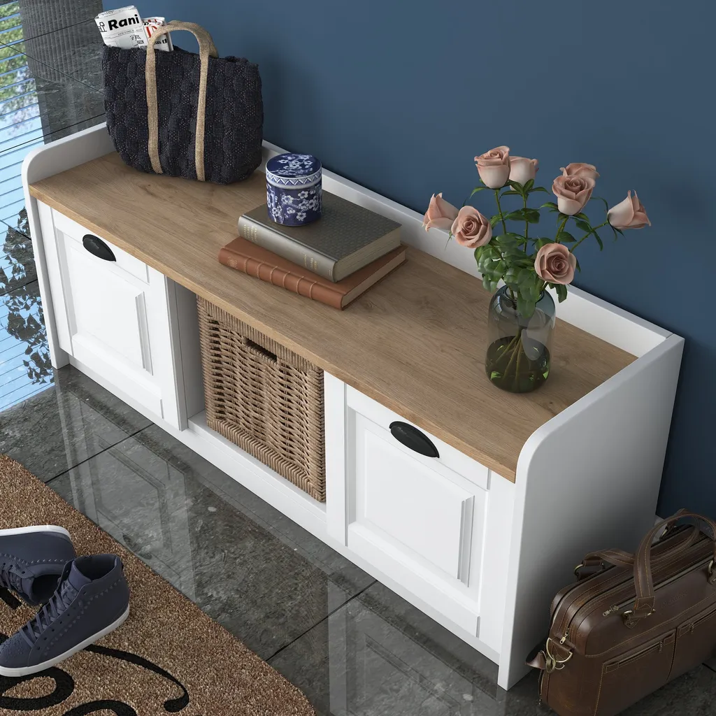 Armoire chaussures 120cm blanc noyer, rangement compact et robuste