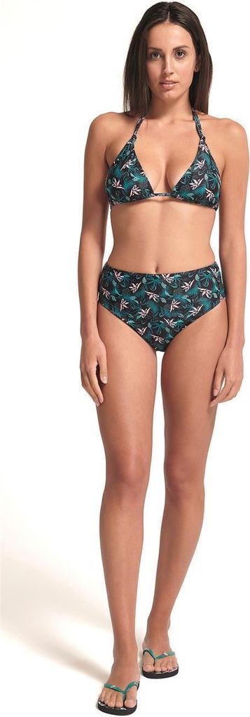 Sorbetto Damen Triangle-Bikini mit Highwaist-Hose mit tollem Print, Bikini Schwarz Blätter, Gr. S