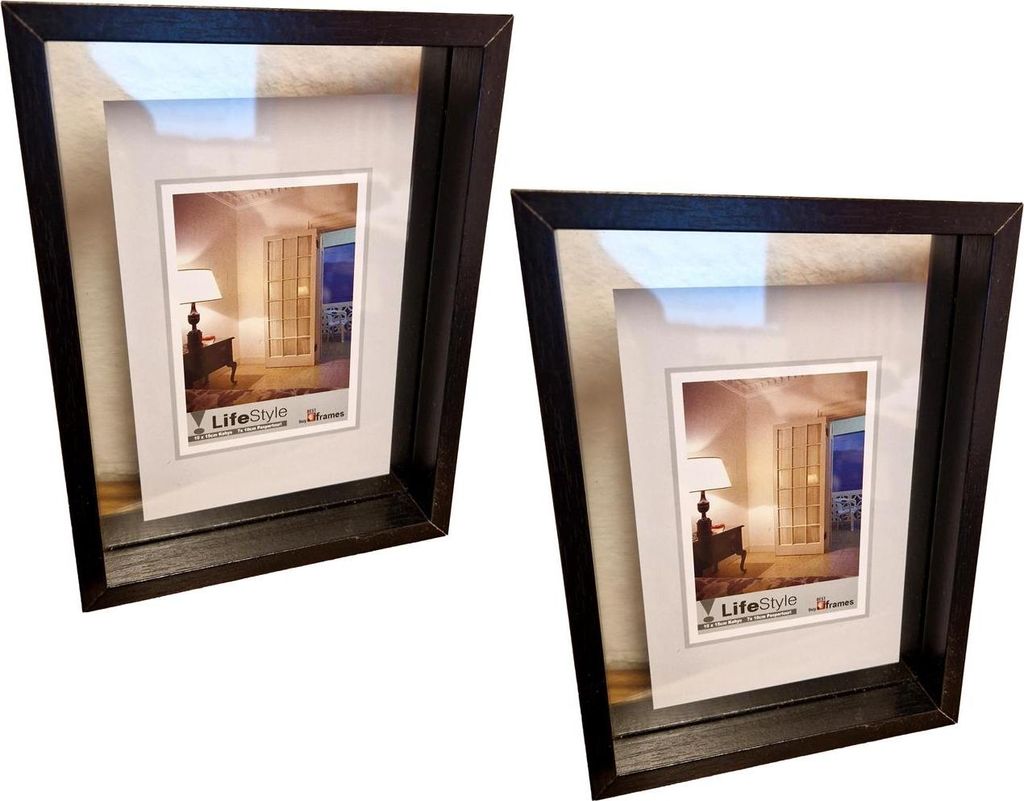 2er Set Fotorahmen 14 x 19 cm schwarz - Bilderrahmen MDF Holz mit zwei herausziehbaren Glasscheiben - Fotos Wanddekoration - Fotohalter - Standrahmen