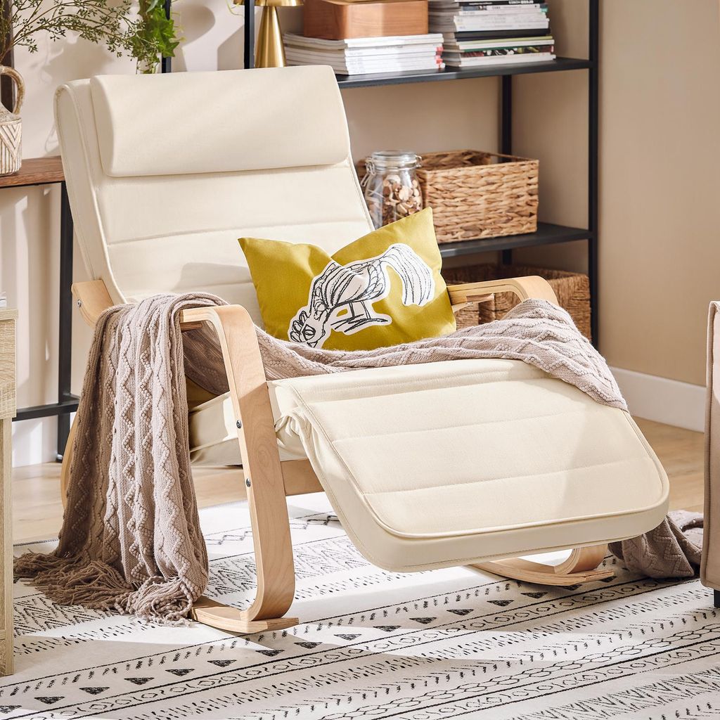 SoBuy Schaukelstuhl Schwingsessel Relaxsessel 5-Fach verstellbares Fussteil Beige FST16-W