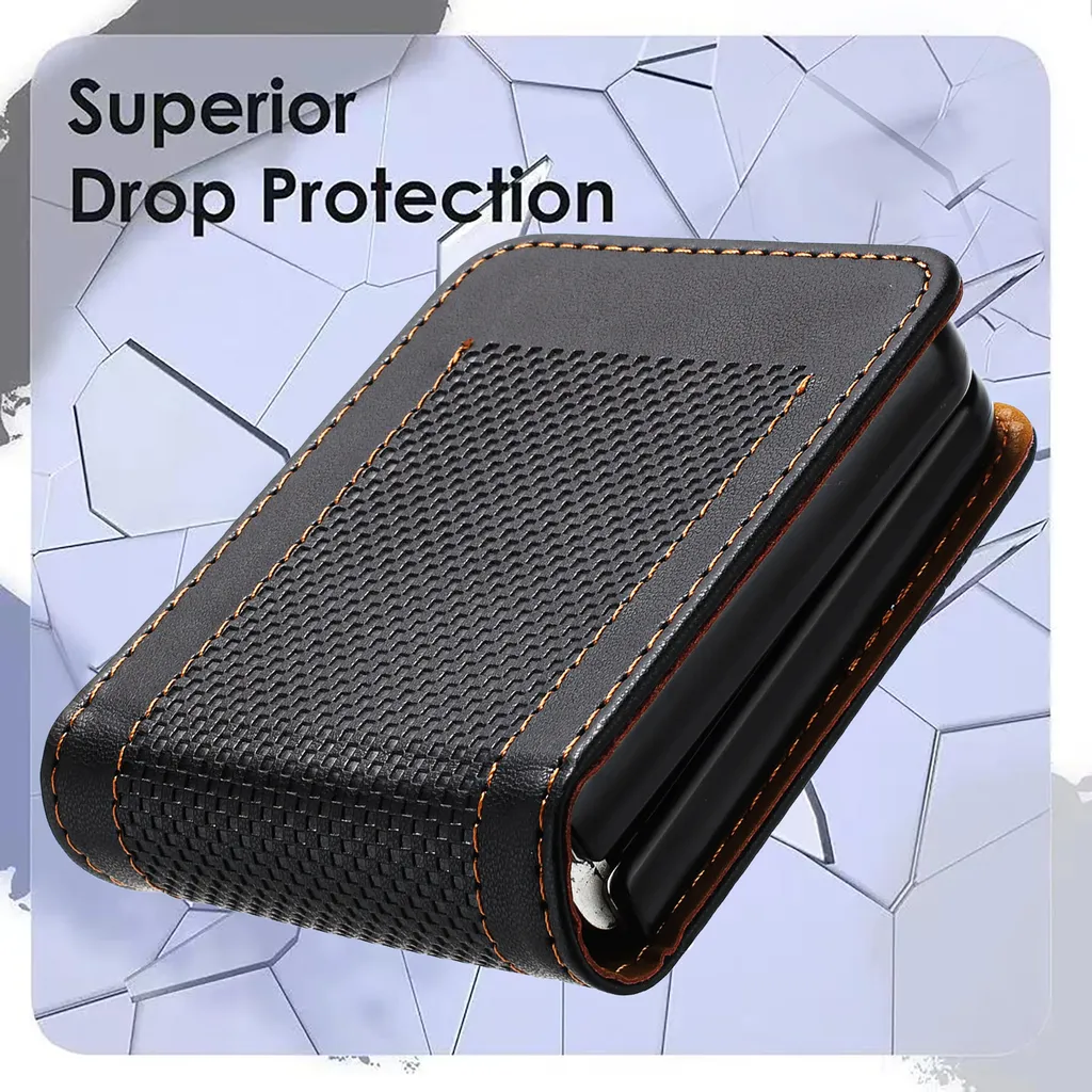 Custodia Protettiva Samsung Z Flip 4 Pelle Nera Stand Antiscivolo - 5