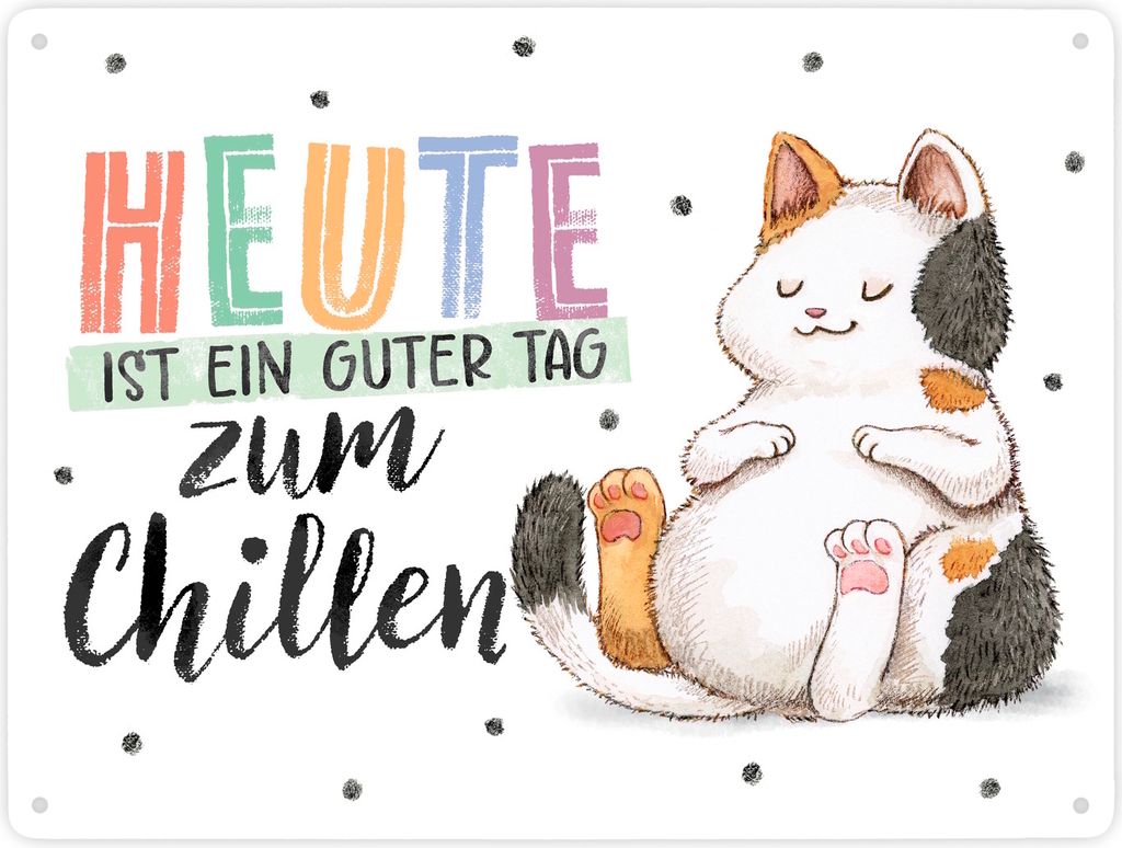Glückskatze Metallschild XXL in 28x38 cm mit Spruch Heute ist ein guter Tag zum