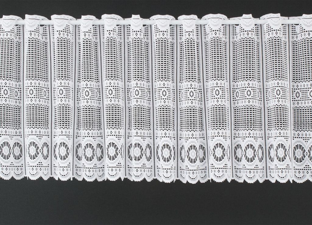 Gardinen Kranzusch Scheibengardine Jacquard gebogt Abschluss 45x187,5 cm H/B weiß Bistrogardine Vorhang Küche 1er Pack