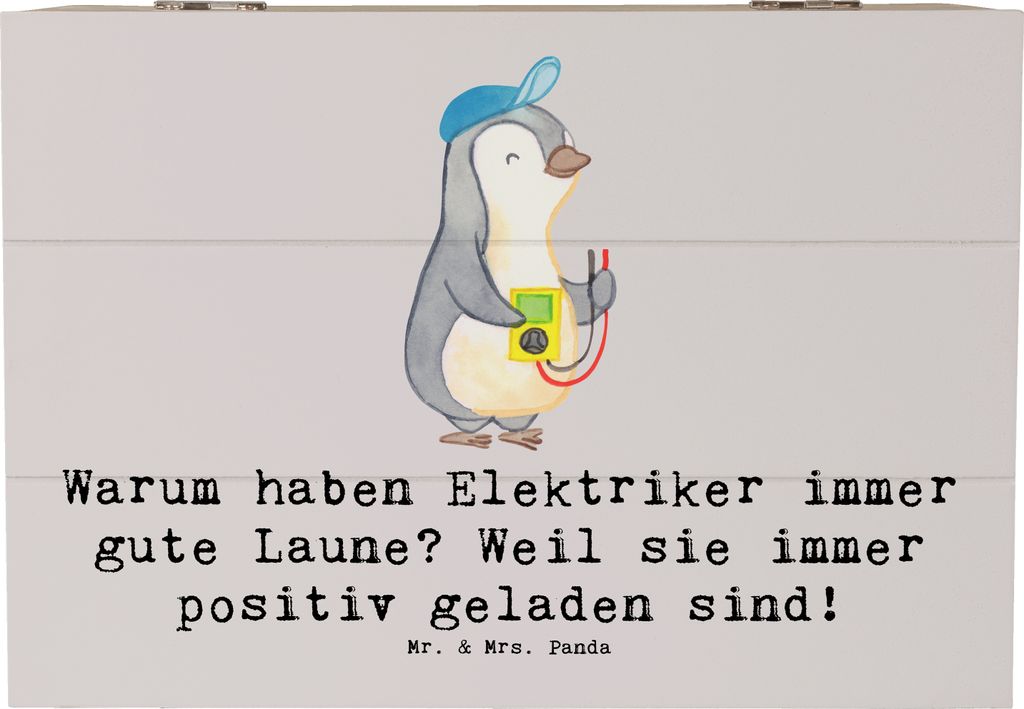 Mr. & Mrs. Panda Truhe Positiver Elektriker 22 x 15 cm - Grau Pastell - Geschenk, handgefertigte Geschenke, Familie, Techniker, kreative, Box, posi...