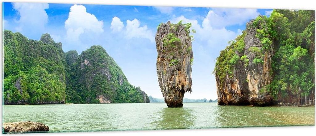 Bilder auf glas - Stein Strand Landschaft - 140x50cm - Glasbilder - Wandbilder - Kunstdruck - zum Aufhängen bereit - Wanddekoration aus Glas - Gla...