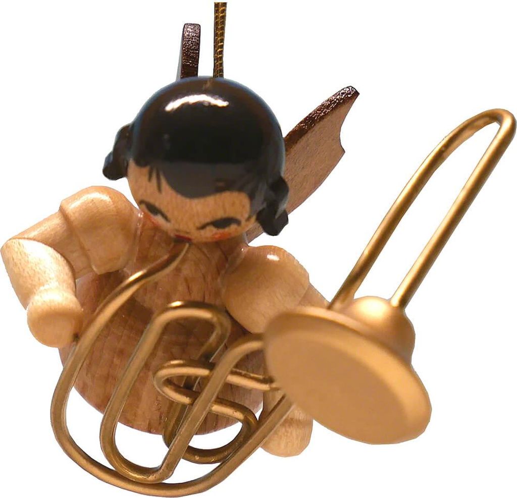 Christbaumschmuck Engel mit Kontrabassposaune - natur- schwebend (5,5cm) von Kunstgewerbe Uhlig