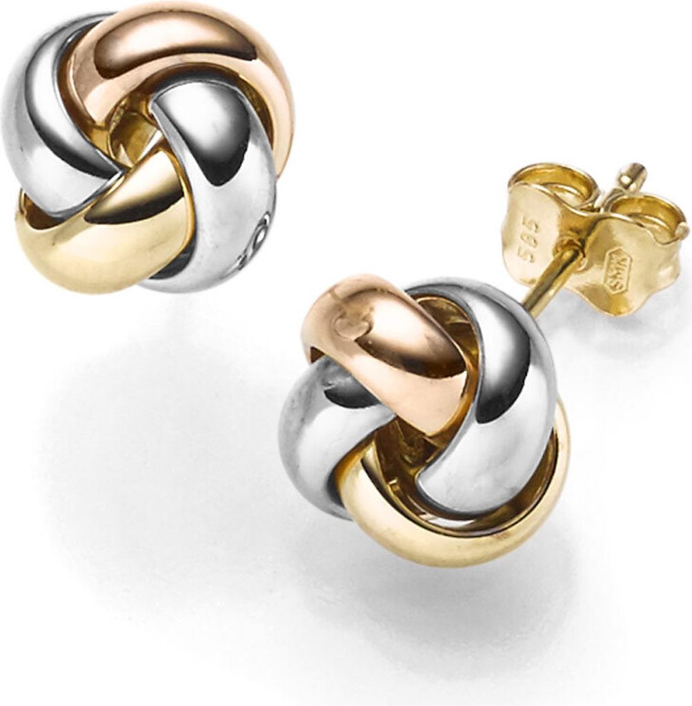 Paar Ohrstecker Stecker Ohrringe Knoten 10,5mm 585 Gold gelb/rot/weiß tricolor