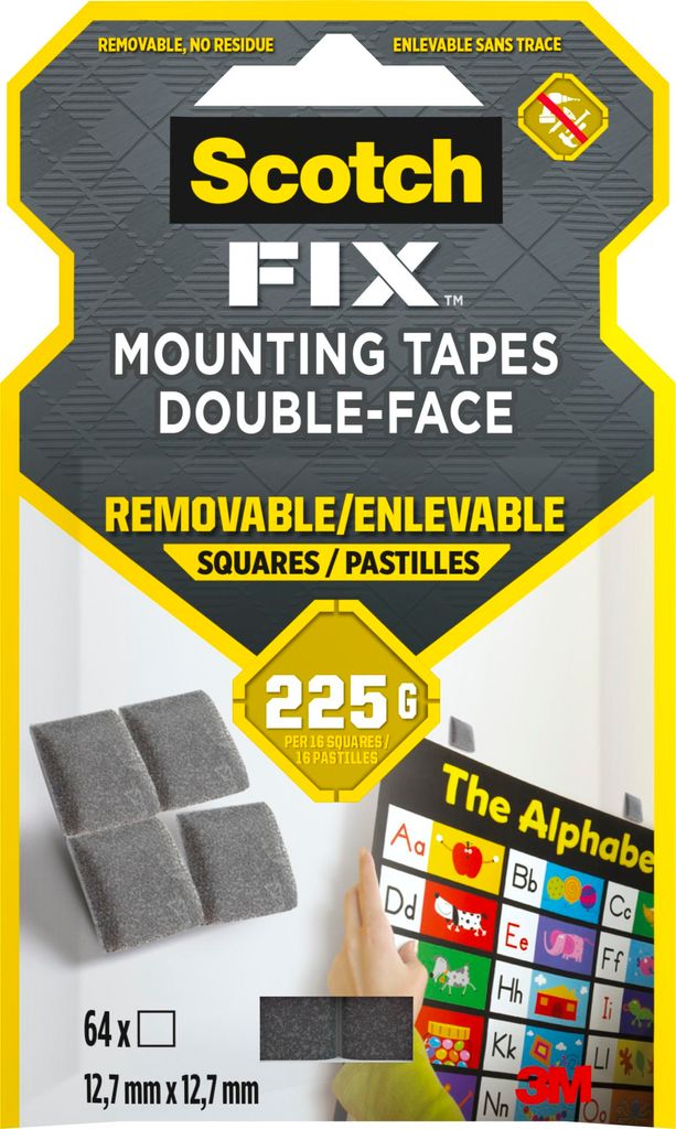 Scotch-FIX Ablösbare Montagequadrate Klebesticker 12,7x12,7mm 64 Stück